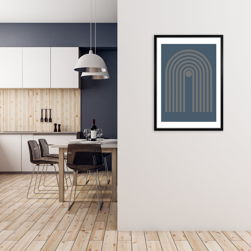 Mid Century Grey and Blue Wall Art Prints A A1 White Frame