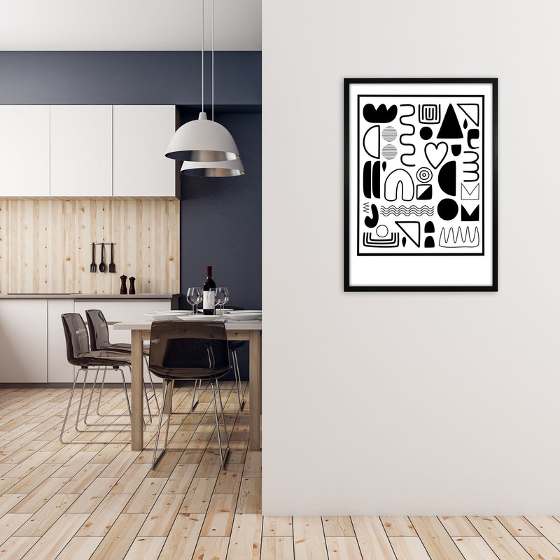 Black and White Scandinavian Shapes A1 White Frame