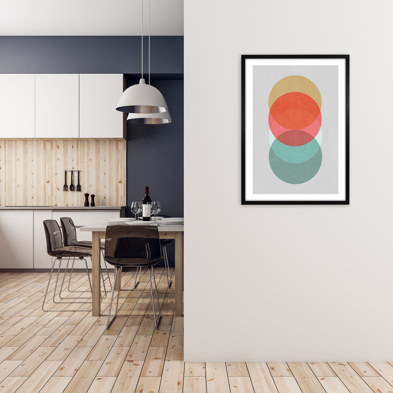 Mid Century Circles in Scandi Colours A A1 White Frame