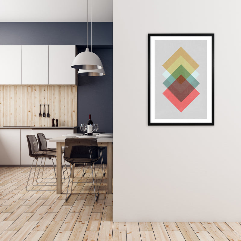 Mid Century Shapes in Scandi Colours B A1 White Frame