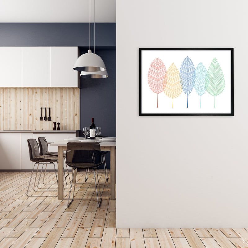 Scandinavian Colorful Leaves in Landscape A1 White Frame