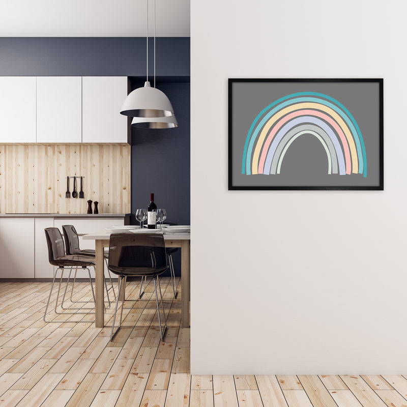 Multicolour Rainbow on Grey Original A1 White Frame