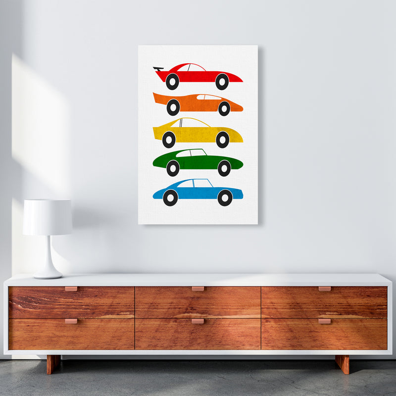 Mid Century Cars on White A1 Canvas
