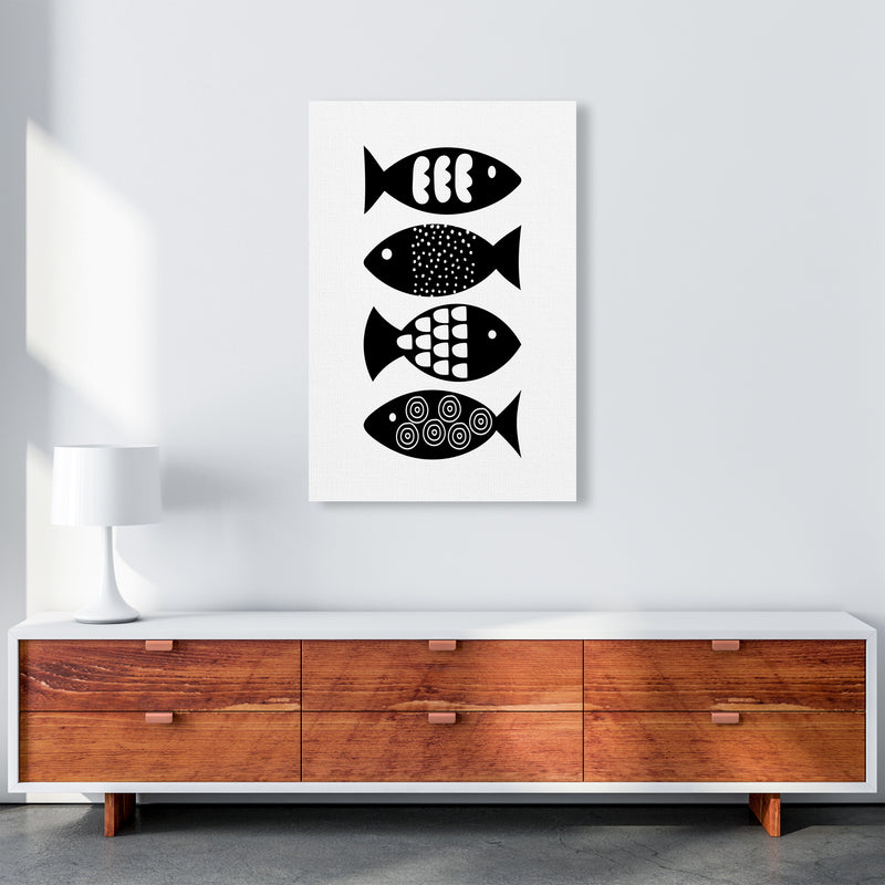 Black and White Scandi Fish A1 Canvas