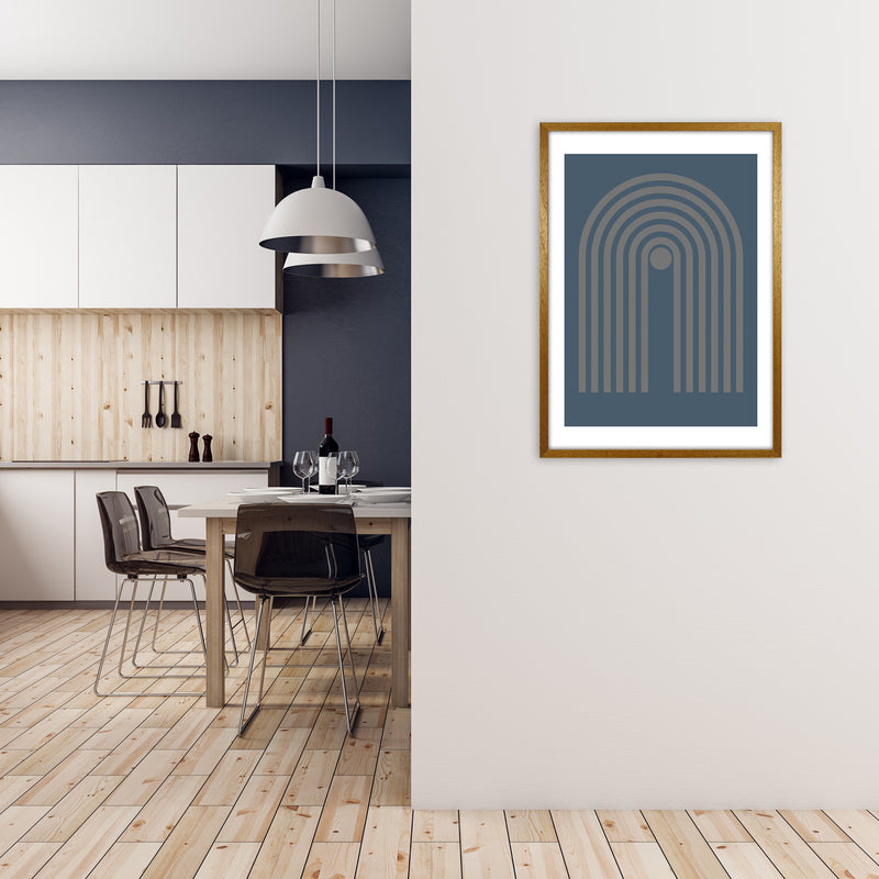 Mid Century Grey and Blue Wall Art Prints A A1 Print Only
