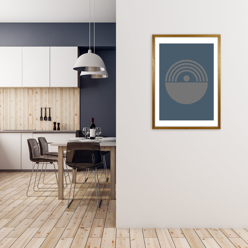 Mid Century Grey and Blue Wall Art Prints B A1 Print Only