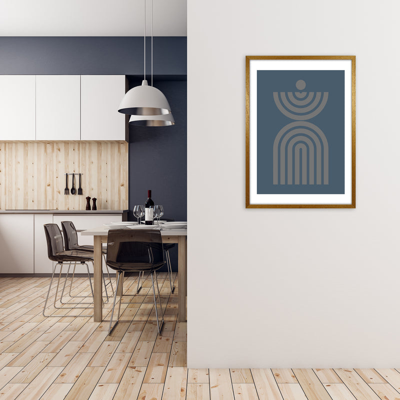 Mid Century Grey and Blue Wall Art Prints C A1 Print Only