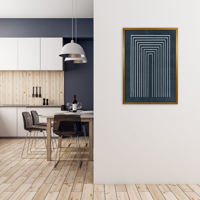 Lino Style Blue Geometric Lines A1 Print Only