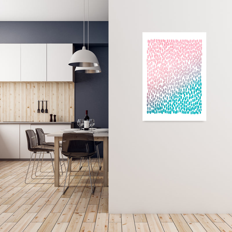 Pink and Blue Abstract Dots A1 Black Frame
