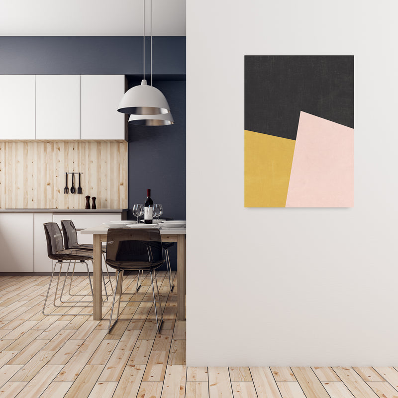 Yellow Pink and Black Abstract A1 Black Frame