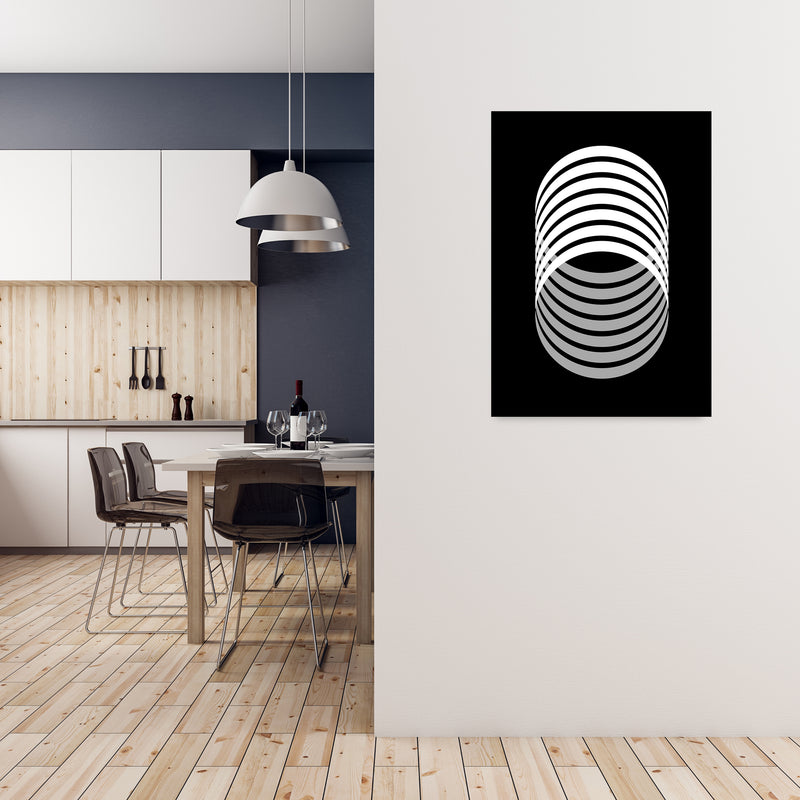Abstract Modern Back and White Circles Original A1 Black Frame