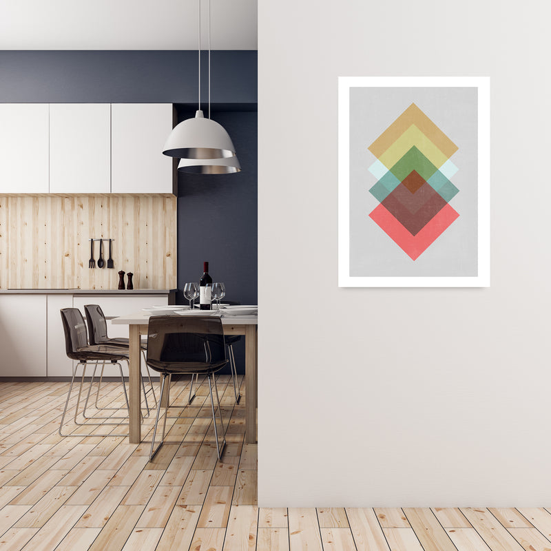 Mid Century Shapes in Scandi Colours B A1 Black Frame