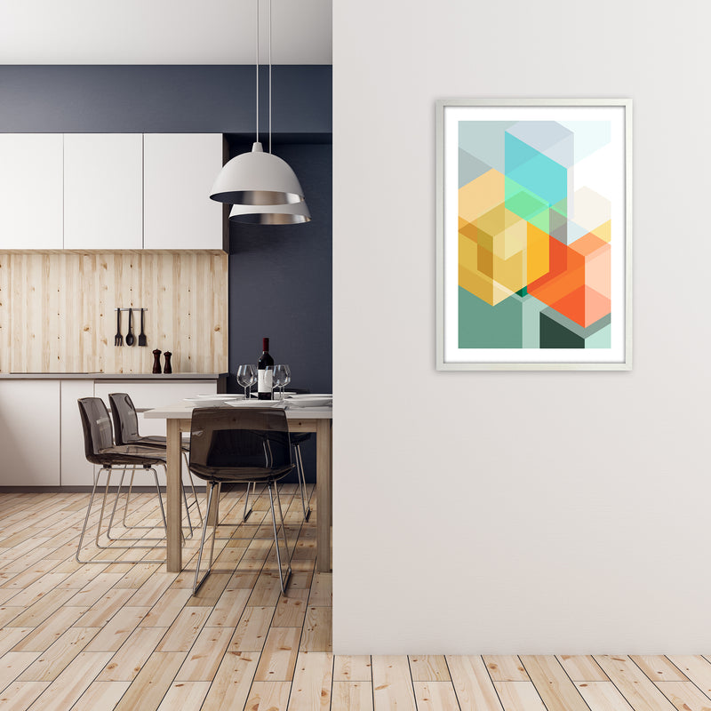 Abstract Colourful Cubes Original A1 Oak Frame