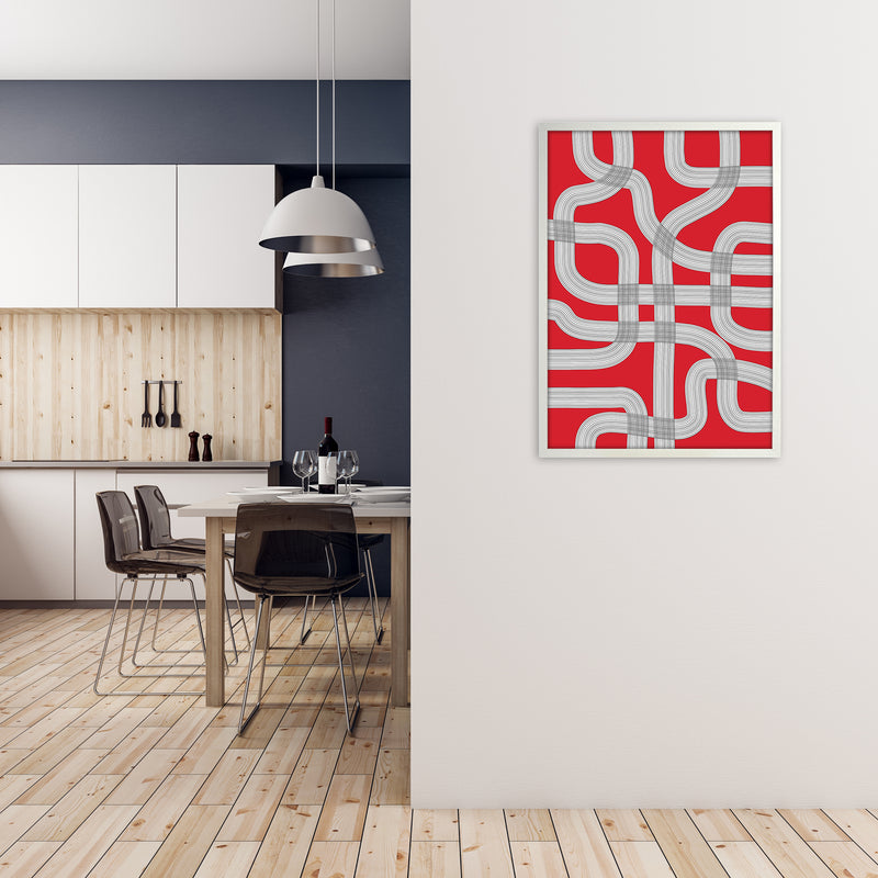 Red Black and White Abstract A1 Oak Frame