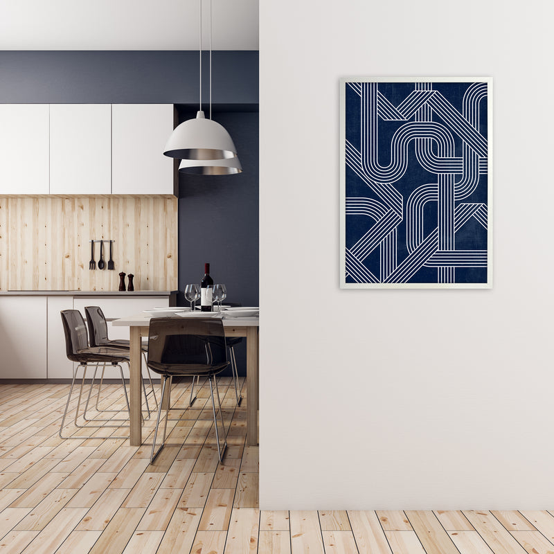 Blue Abstract Lines Wall Art A1 Oak Frame