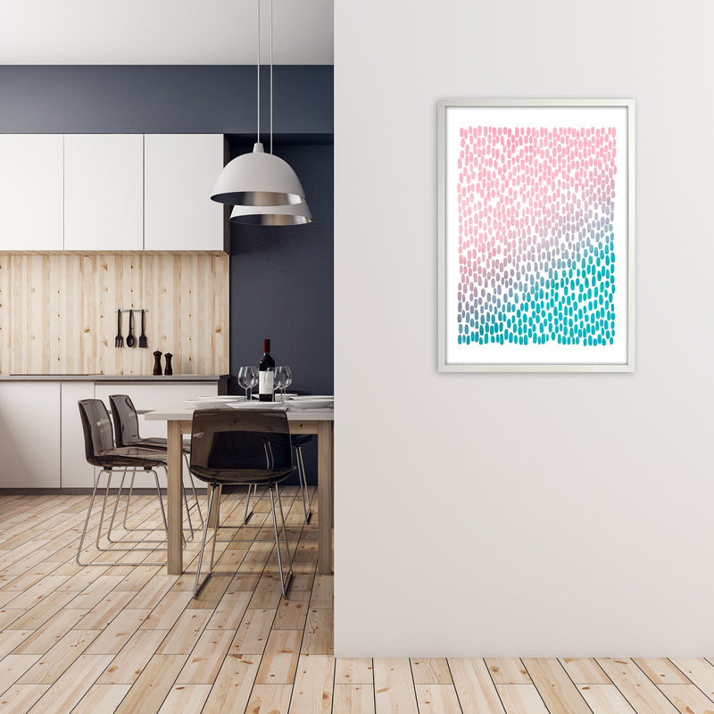 Pink and Blue Abstract Dots A1 Oak Frame