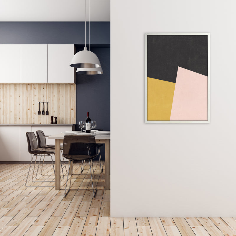 Yellow Pink and Black Abstract A1 Oak Frame