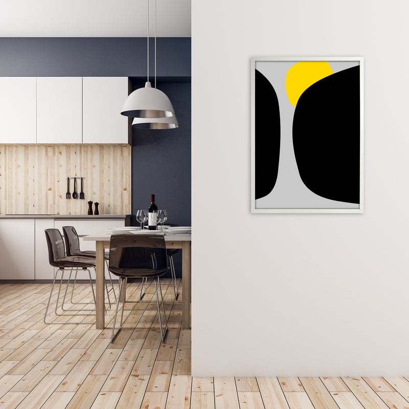Abstract Black Shapes with Yellow Original B Art Print by Print Punk Studio A1 Oak Frame