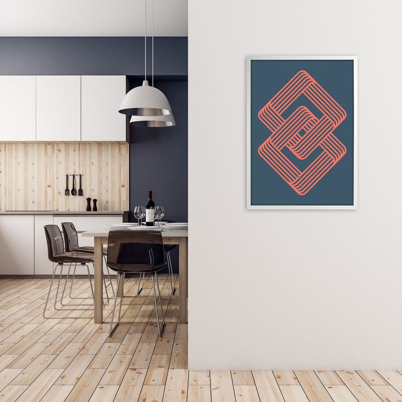 Blue and Red Geometric Wall Art Print A A1 Oak Frame