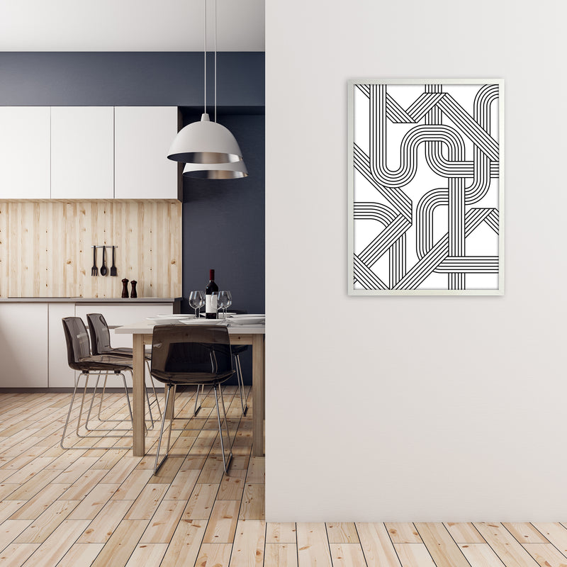 Black and White Abstract Lines A1 Oak Frame
