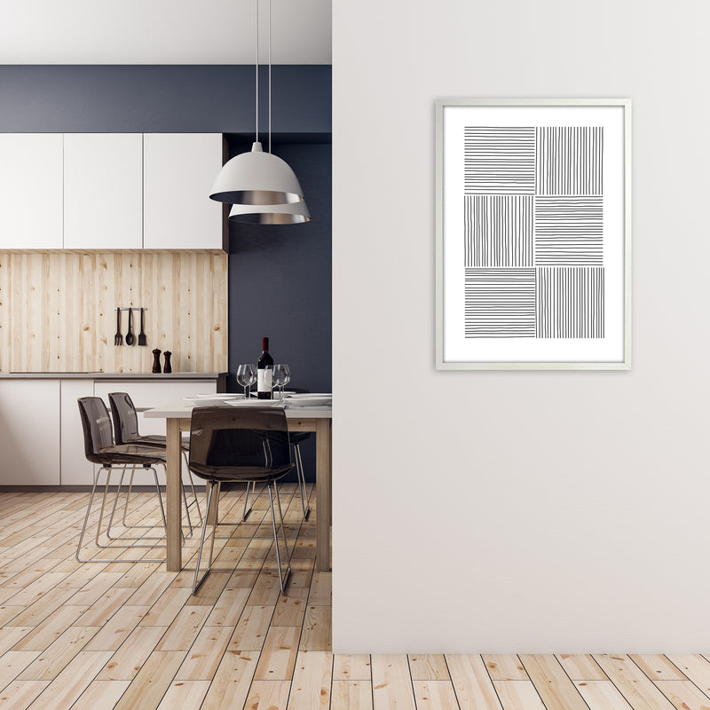 Black and White Squared Lines A1 Oak Frame