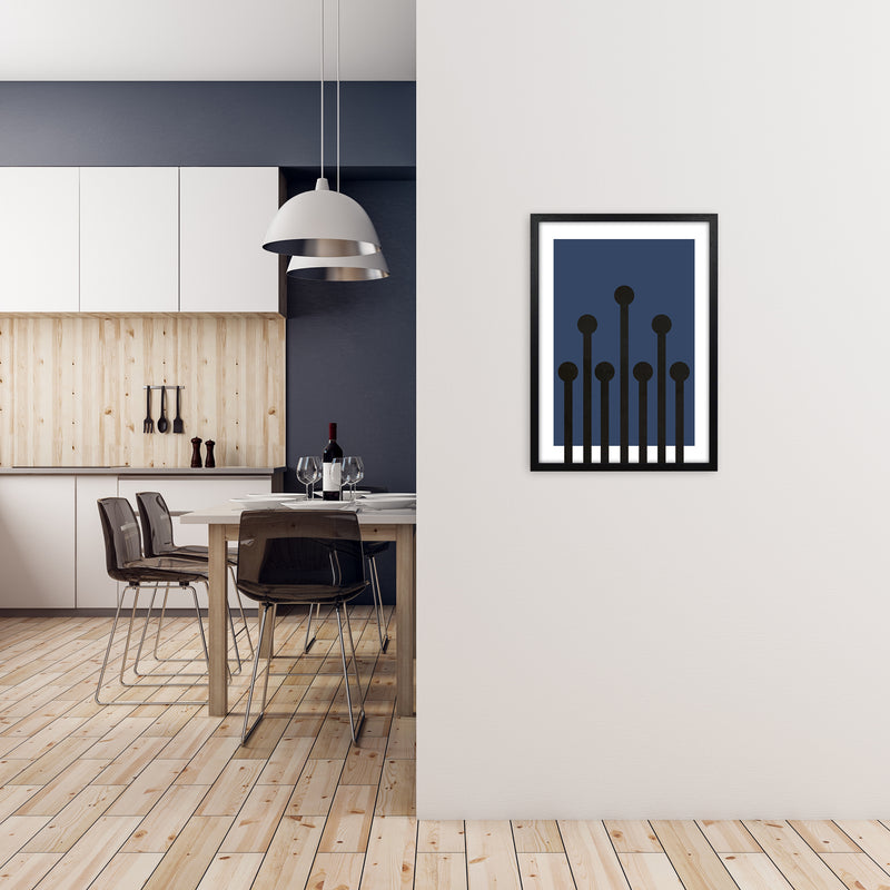 Black and Blue Scandinavian Art A2 White Frame