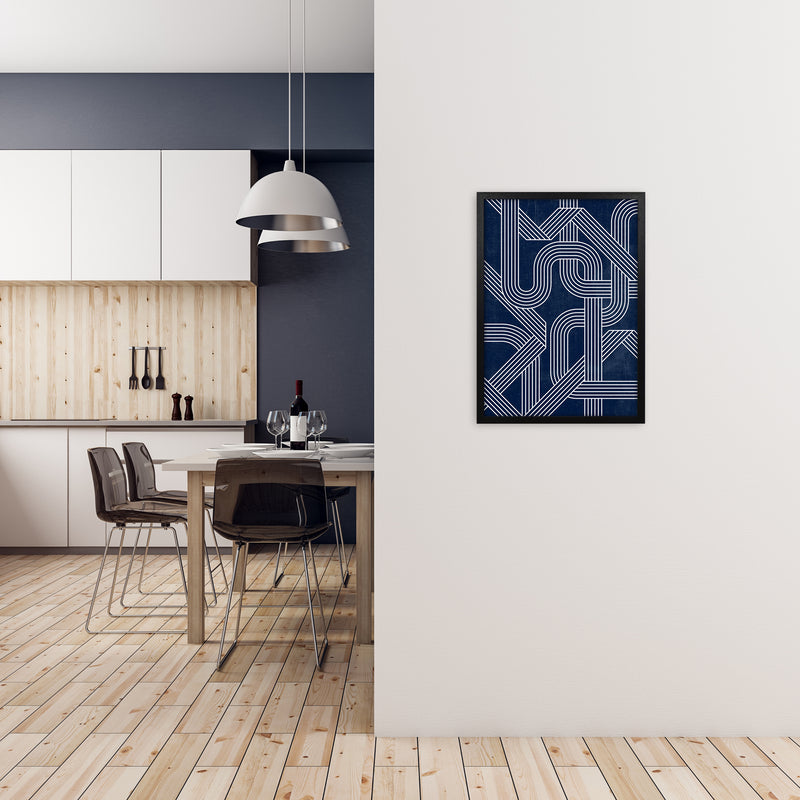 Blue Abstract Lines Wall Art A2 White Frame