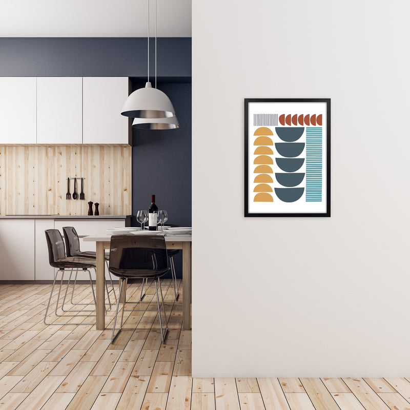 Mid Century Colorful Shapes Original A2 White Frame