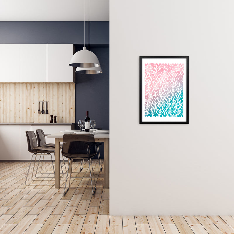 Pink and Blue Abstract Dots A2 White Frame