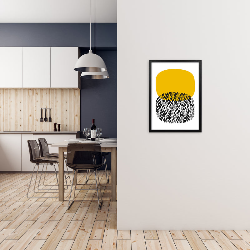 Yellow and Black Dots Original A2 White Frame