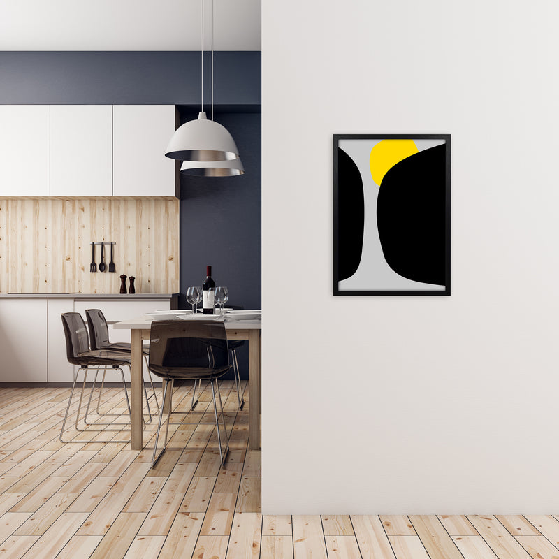 Abstract Black Shapes with Yellow Original B Art Print by Print Punk Studio A2 White Frame