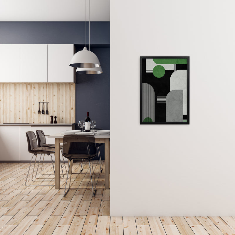 Mid Century Green Black Block Prints Set of 2 A A2 White Frame