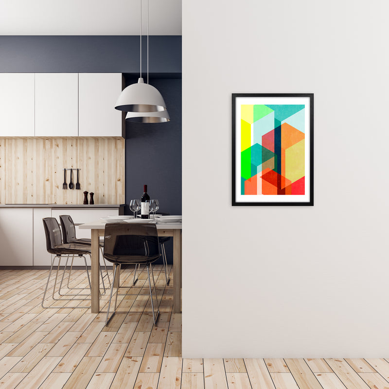 Bright Colourful Abstract Print B A2 White Frame