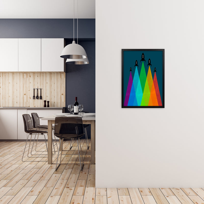 Rainbow and Navy Rocket B A2 White Frame