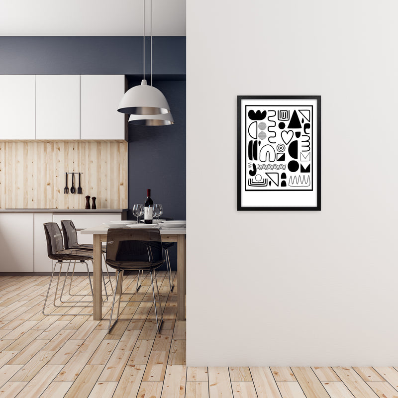 Black and White Scandinavian Shapes A2 White Frame