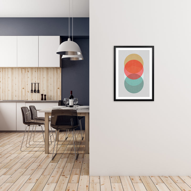 Mid Century Circles in Scandi Colours A A2 White Frame