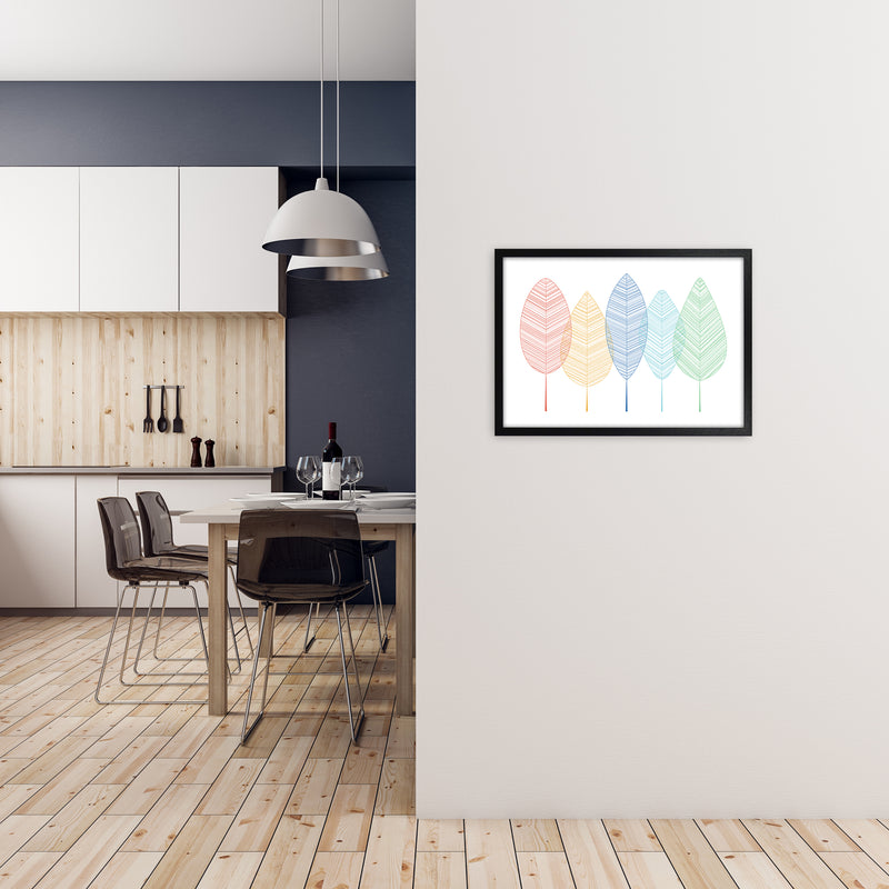 Scandinavian Colorful Leaves in Landscape A2 White Frame