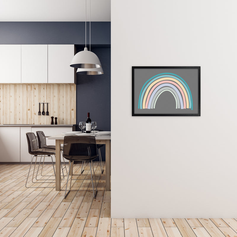 Multicolour Rainbow on Grey Original A2 White Frame