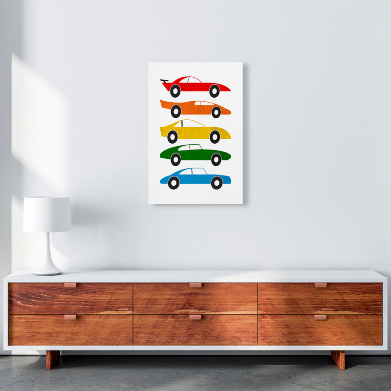 Mid Century Cars on White A2 Canvas