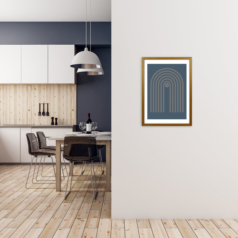 Mid Century Grey and Blue Wall Art Prints A A2 Print Only