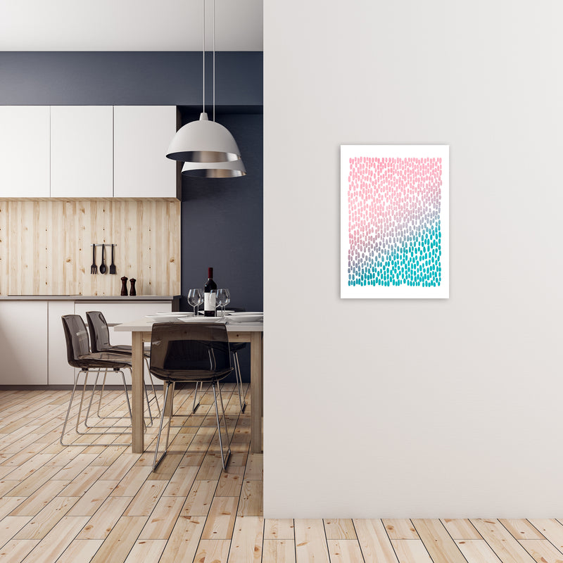 Pink and Blue Abstract Dots A2 Black Frame