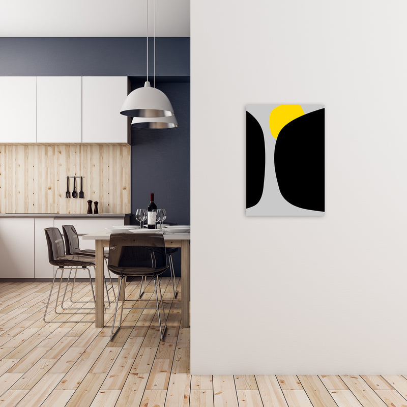 Abstract Black Shapes with Yellow Original B Art Print by Print Punk Studio A2 Black Frame