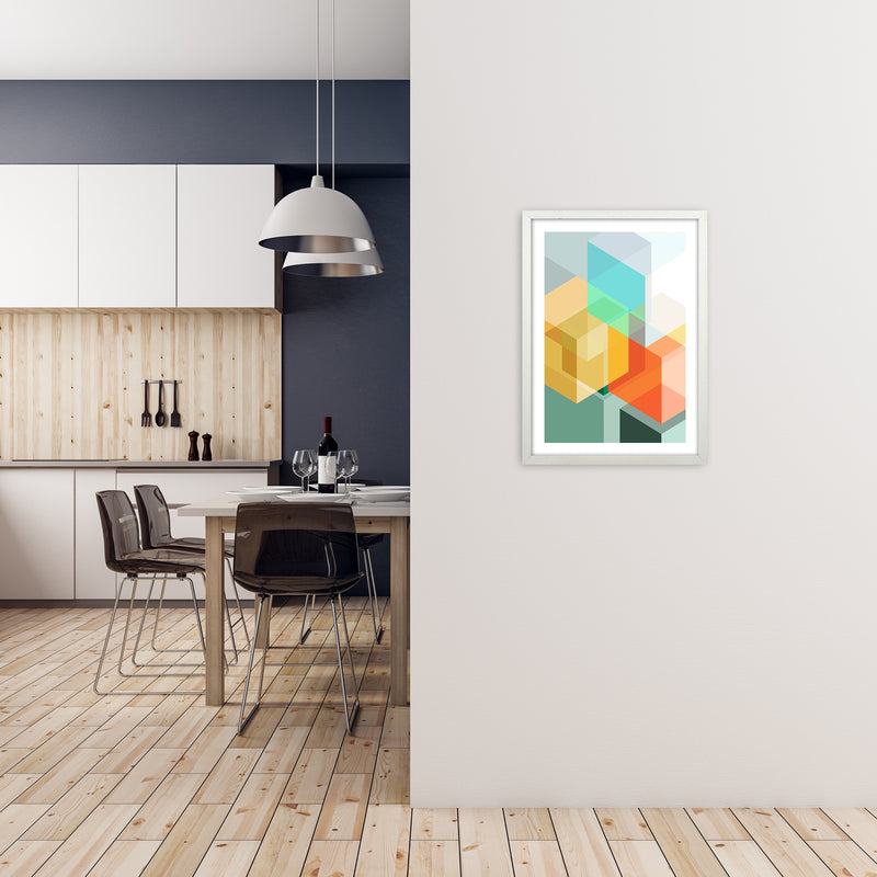 Abstract Colourful Cubes Original A2 Oak Frame
