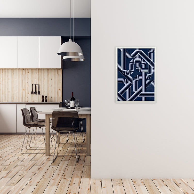 Blue Abstract Lines Wall Art A2 Oak Frame