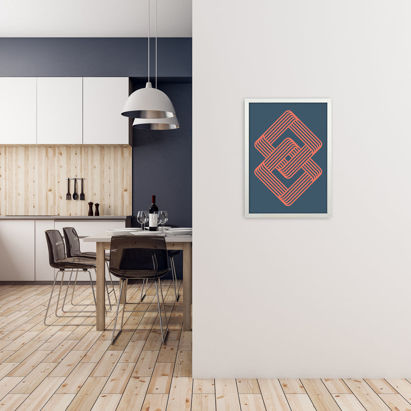 Blue and Red Geometric Wall Art Print A A2 Oak Frame