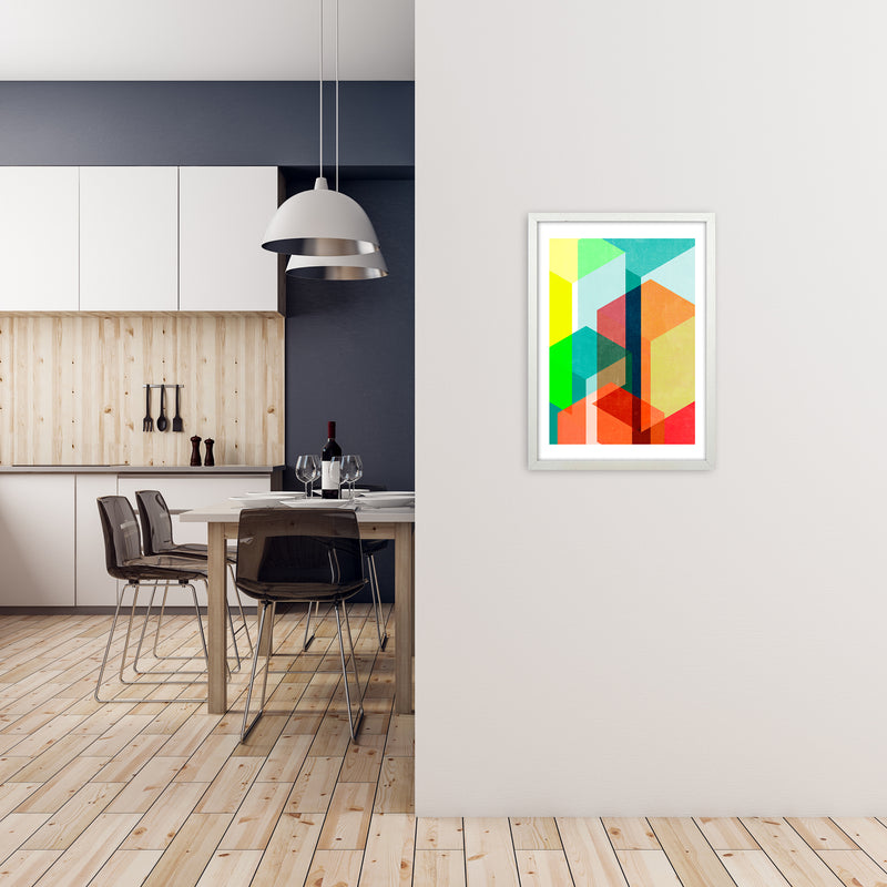 Bright Colourful Abstract Print B A2 Oak Frame