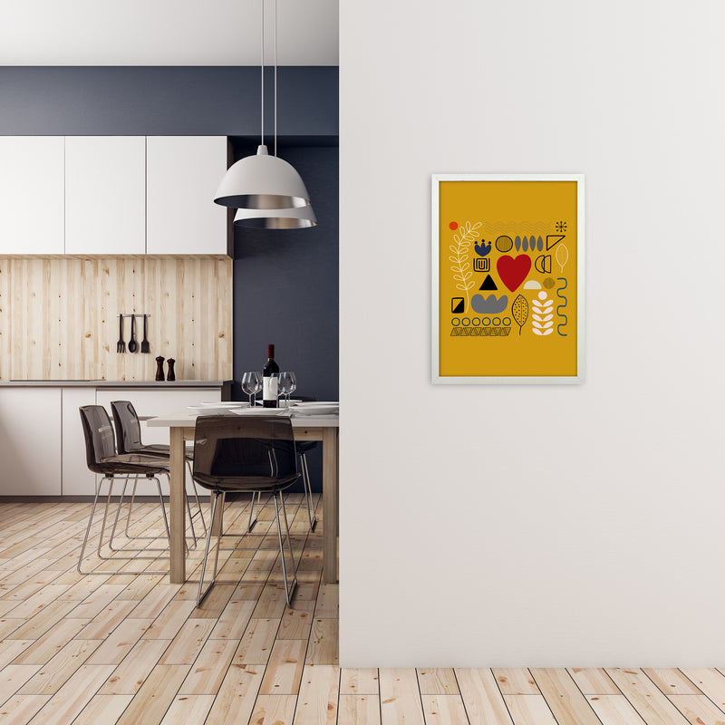 Yellow Scandinavian Abstract Shapes Original A2 Oak Frame