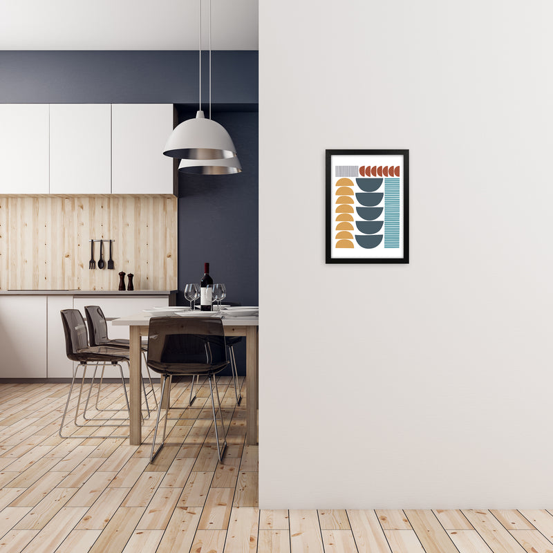 Mid Century Colorful Shapes Original A3 White Frame