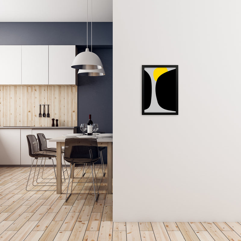 Abstract Black Shapes with Yellow Original B Art Print by Print Punk Studio A3 White Frame
