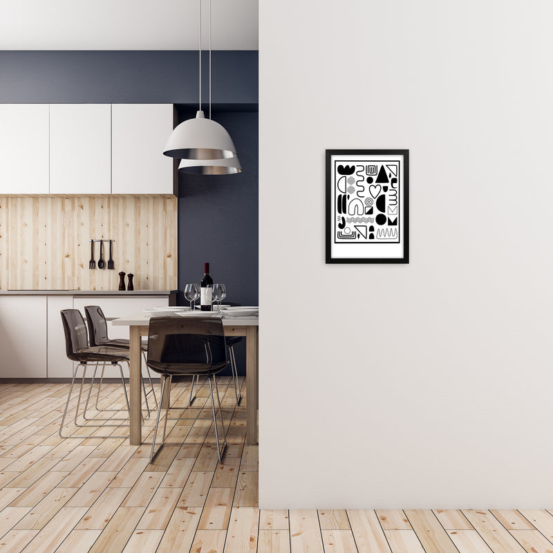Black and White Scandinavian Shapes A3 White Frame